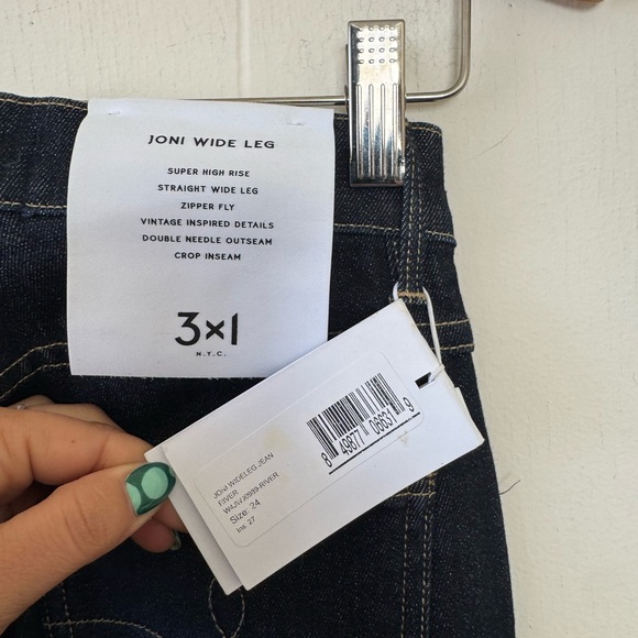 3X1 NYC Joni Straight Wide Leg Dark Wash High Rise Jeans 4W 24 Three By One - Picture 4 of 8